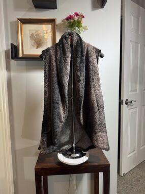 Mona B Plush Faux Fur Shawl Neck Vest - Charcoal